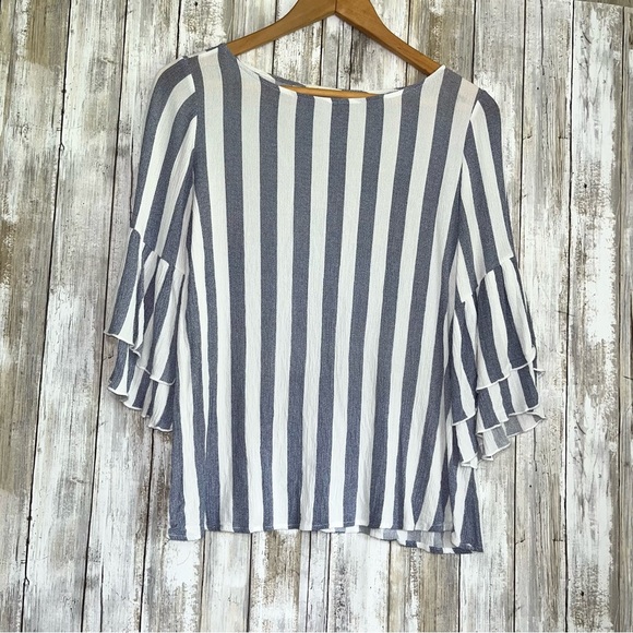 Oddy Stripe Ruffle Sleeve Blouse - Picture 2 of 7